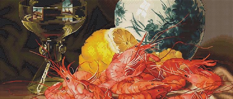 Авторская схема для вышивки крестом Екатерины Волковой - Натюрморт с креветками